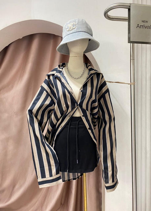 Long Sleeves Strip Collar Down Shirts
